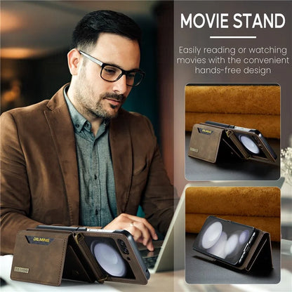 DG.MING M2 Series for Samsung Galaxy Z Flip6 5G Case PU+PC Phone Cover with Wallet, Strap