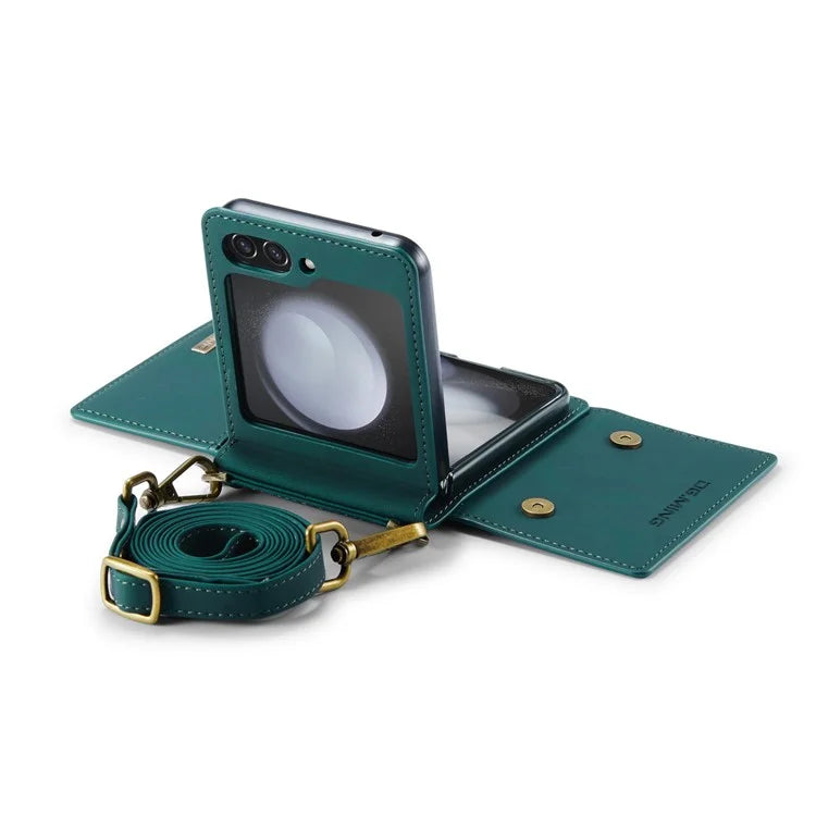 DG.MING M2 Series for Samsung Galaxy Z Flip6 5G Case PU+PC Phone Cover with Wallet, Strap