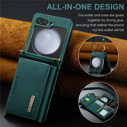DG.MING M2 Series for Samsung Galaxy Z Flip6 5G Case PU+PC Phone Cover with Wallet, Strap