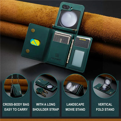 DG.MING M2 Series for Samsung Galaxy Z Flip6 5G Case PU+PC Phone Cover with Wallet, Strap