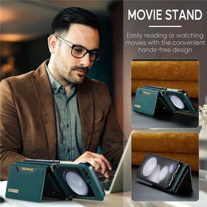 DG.MING M2 Series for Samsung Galaxy Z Flip6 5G Case PU+PC Phone Cover with Wallet, Strap