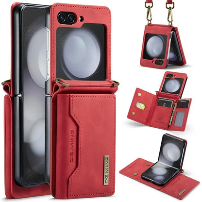 DG.MING M2 Series for Samsung Galaxy Z Flip6 5G Case PU+PC Phone Cover with Wallet, Strap