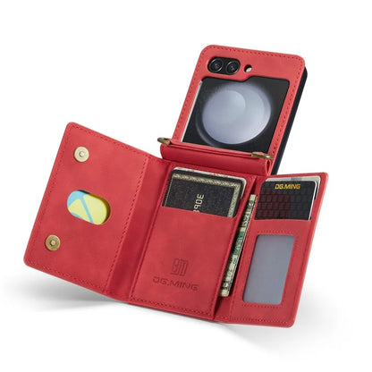 DG.MING M2 Series for Samsung Galaxy Z Flip6 5G Case PU+PC Phone Cover with Wallet, Strap