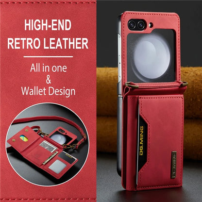 DG.MING M2 Series for Samsung Galaxy Z Flip6 5G Case PU+PC Phone Cover with Wallet, Strap