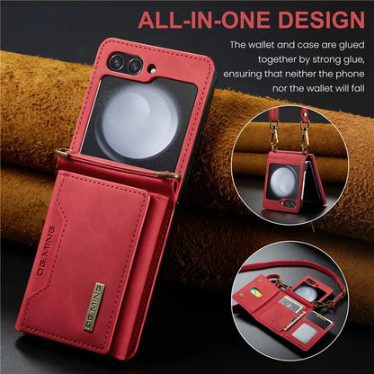 DG.MING M2 Series for Samsung Galaxy Z Flip6 5G Case PU+PC Phone Cover with Wallet, Strap