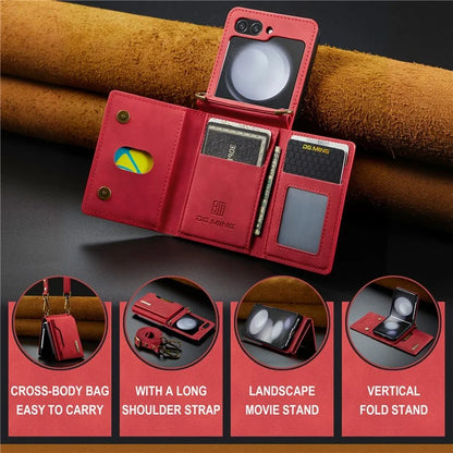 DG.MING M2 Series for Samsung Galaxy Z Flip6 5G Case PU+PC Phone Cover with Wallet, Strap