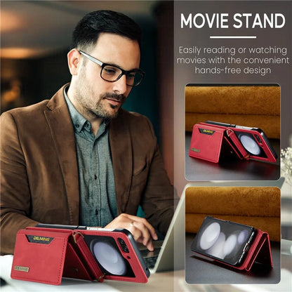 DG.MING M2 Series for Samsung Galaxy Z Flip6 5G Case PU+PC Phone Cover with Wallet, Strap