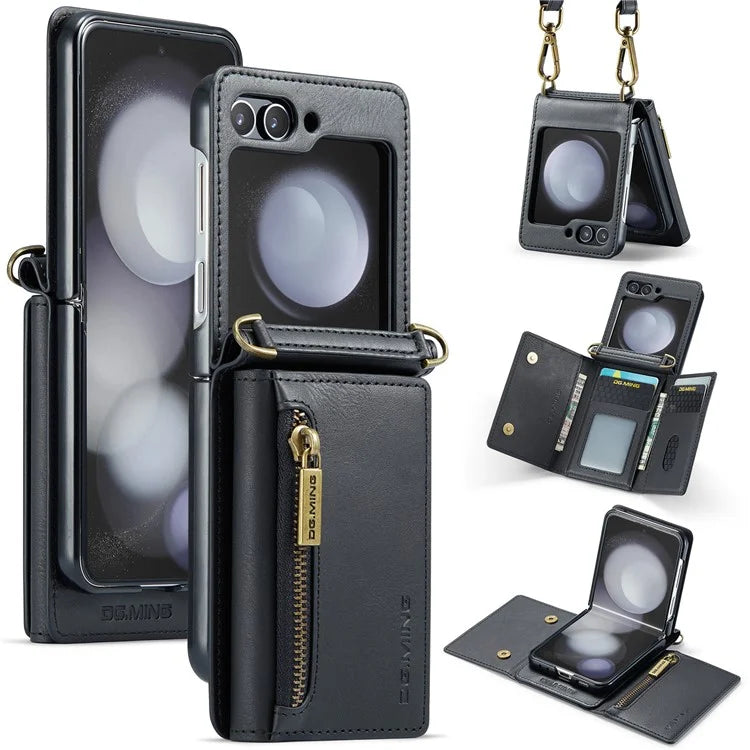 DG.MING M5 Series for Samsung Galaxy Z Flip6 5G Case RFID Blocking Card Slots PU+PC Phone Cover