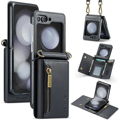 DG.MING M5 Series for Samsung Galaxy Z Flip6 5G Case RFID Blocking Card Slots PU+PC Phone Cover