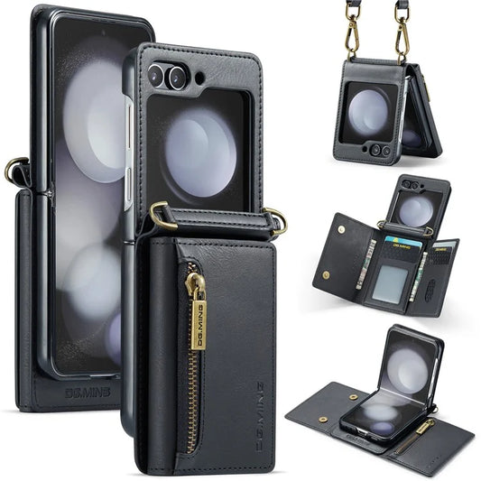 DG.MING M5 Series for Samsung Galaxy Z Flip6 5G Case RFID Blocking Card Slots PU+PC Phone Cover