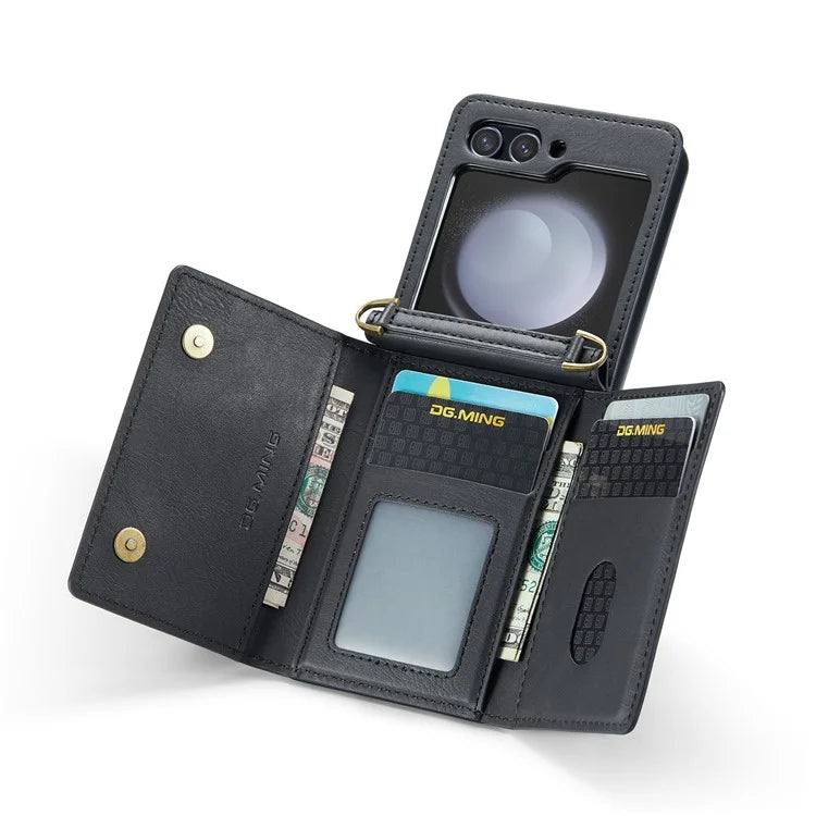 DG.MING M5 Series for Samsung Galaxy Z Flip6 5G Case RFID Blocking Card Slots PU+PC Phone Cover