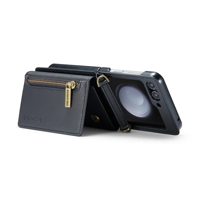 DG.MING M5 Series for Samsung Galaxy Z Flip6 5G Case RFID Blocking Card Slots PU+PC Phone Cover