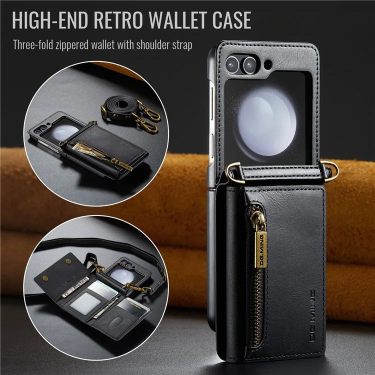 DG.MING M5 Series for Samsung Galaxy Z Flip6 5G Case RFID Blocking Card Slots PU+PC Phone Cover