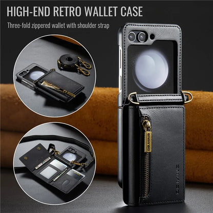 DG.MING M5 Series for Samsung Galaxy Z Flip6 5G Case RFID Blocking Card Slots PU+PC Phone Cover