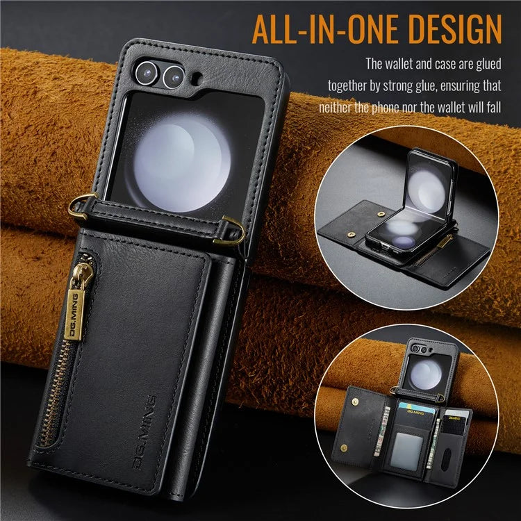 DG.MING M5 Series for Samsung Galaxy Z Flip6 5G Case RFID Blocking Card Slots PU+PC Phone Cover