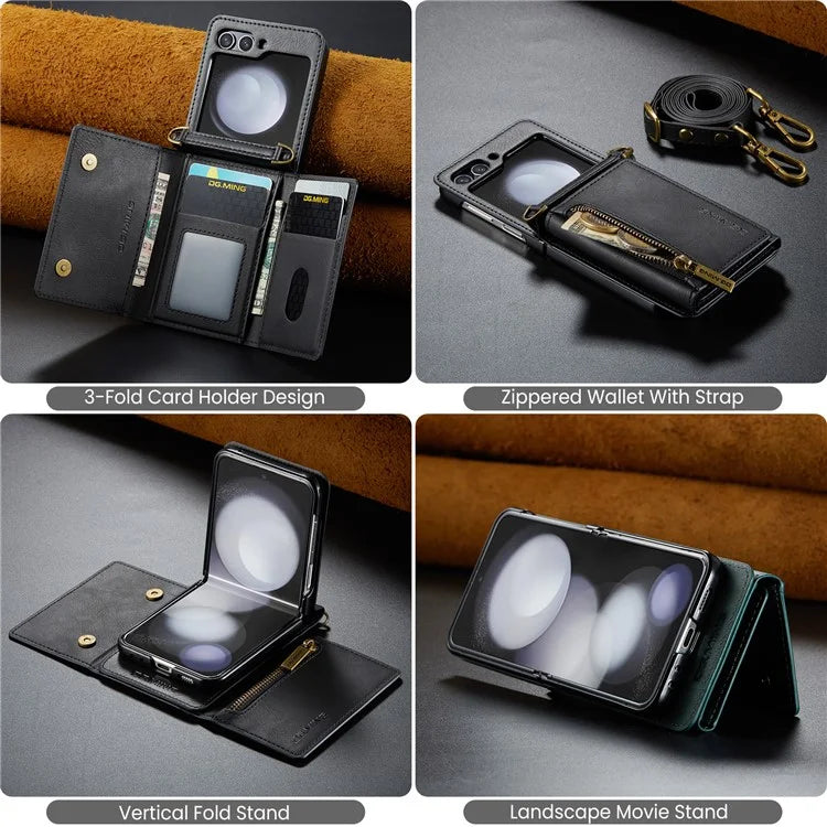 DG.MING M5 Series for Samsung Galaxy Z Flip6 5G Case RFID Blocking Card Slots PU+PC Phone Cover