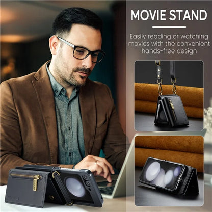 DG.MING M5 Series for Samsung Galaxy Z Flip6 5G Case RFID Blocking Card Slots PU+PC Phone Cover