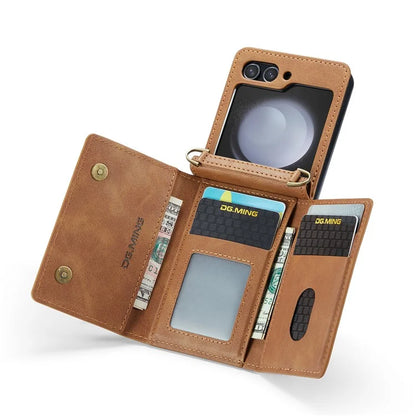 DG.MING M5 Series for Samsung Galaxy Z Flip6 5G Case RFID Blocking Card Slots PU+PC Phone Cover