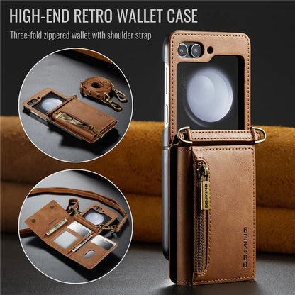 DG.MING M5 Series for Samsung Galaxy Z Flip6 5G Case RFID Blocking Card Slots PU+PC Phone Cover