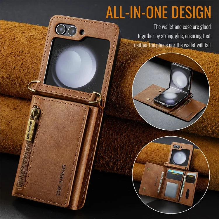 DG.MING M5 Series for Samsung Galaxy Z Flip6 5G Case RFID Blocking Card Slots PU+PC Phone Cover