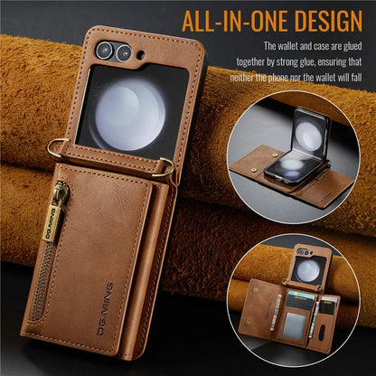 DG.MING M5 Series for Samsung Galaxy Z Flip6 5G Case RFID Blocking Card Slots PU+PC Phone Cover