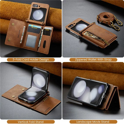 DG.MING M5 Series for Samsung Galaxy Z Flip6 5G Case RFID Blocking Card Slots PU+PC Phone Cover