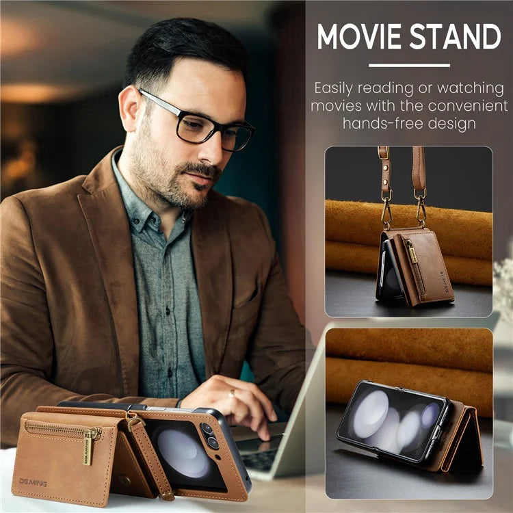 DG.MING M5 Series for Samsung Galaxy Z Flip6 5G Case RFID Blocking Card Slots PU+PC Phone Cover
