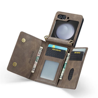 DG.MING M5 Series for Samsung Galaxy Z Flip6 5G Case RFID Blocking Card Slots PU+PC Phone Cover