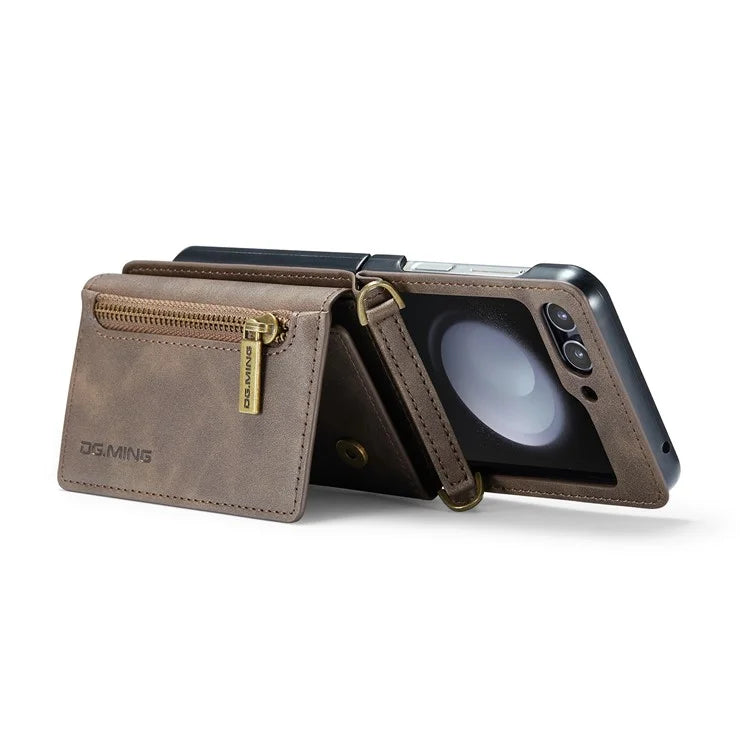 DG.MING M5 Series for Samsung Galaxy Z Flip6 5G Case RFID Blocking Card Slots PU+PC Phone Cover