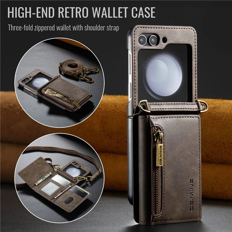 DG.MING M5 Series for Samsung Galaxy Z Flip6 5G Case RFID Blocking Card Slots PU+PC Phone Cover