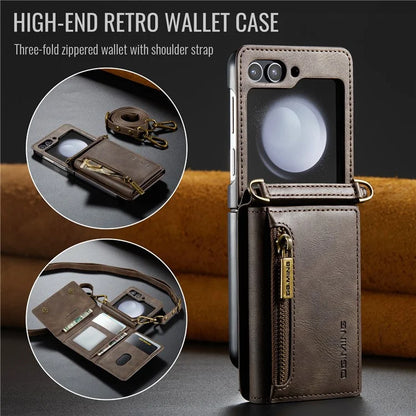 DG.MING M5 Series for Samsung Galaxy Z Flip6 5G Case RFID Blocking Card Slots PU+PC Phone Cover