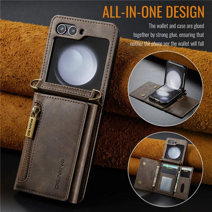 DG.MING M5 Series for Samsung Galaxy Z Flip6 5G Case RFID Blocking Card Slots PU+PC Phone Cover