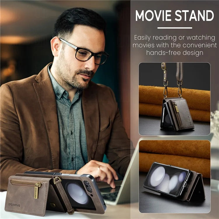 DG.MING M5 Series for Samsung Galaxy Z Flip6 5G Case RFID Blocking Card Slots PU+PC Phone Cover