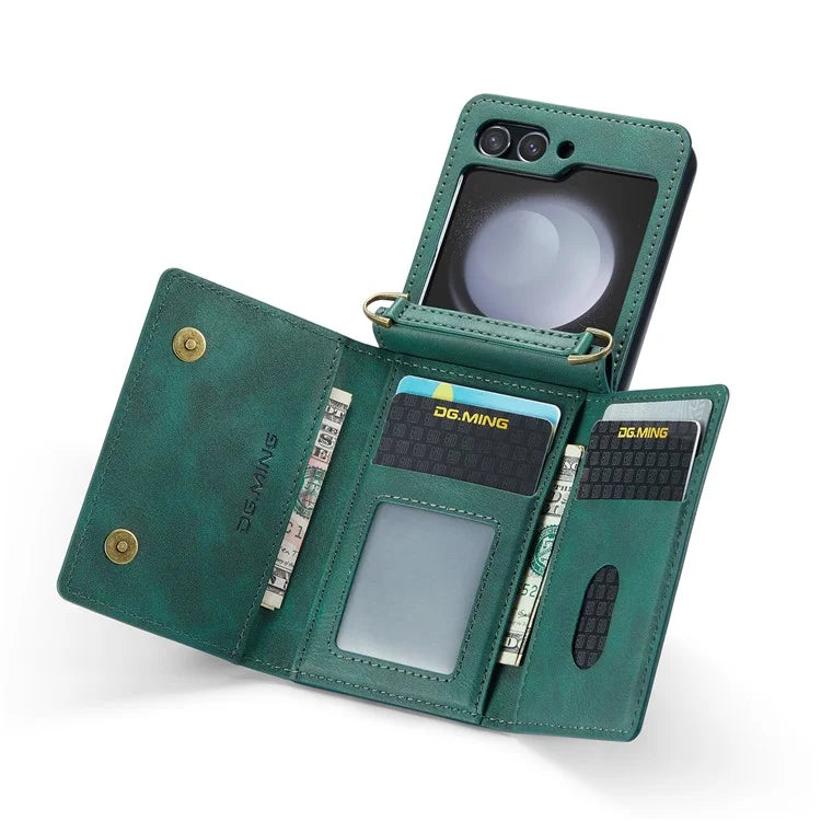 DG.MING M5 Series for Samsung Galaxy Z Flip6 5G Case RFID Blocking Card Slots PU+PC Phone Cover