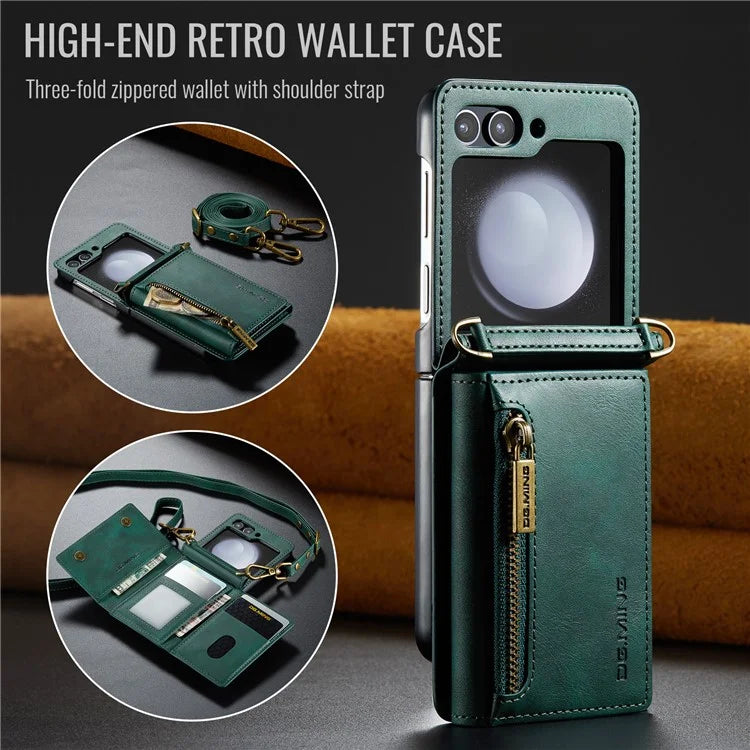 DG.MING M5 Series for Samsung Galaxy Z Flip6 5G Case RFID Blocking Card Slots PU+PC Phone Cover