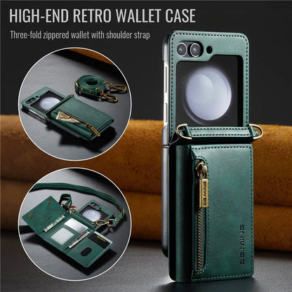DG.MING M5 Series for Samsung Galaxy Z Flip6 5G Case RFID Blocking Card Slots PU+PC Phone Cover