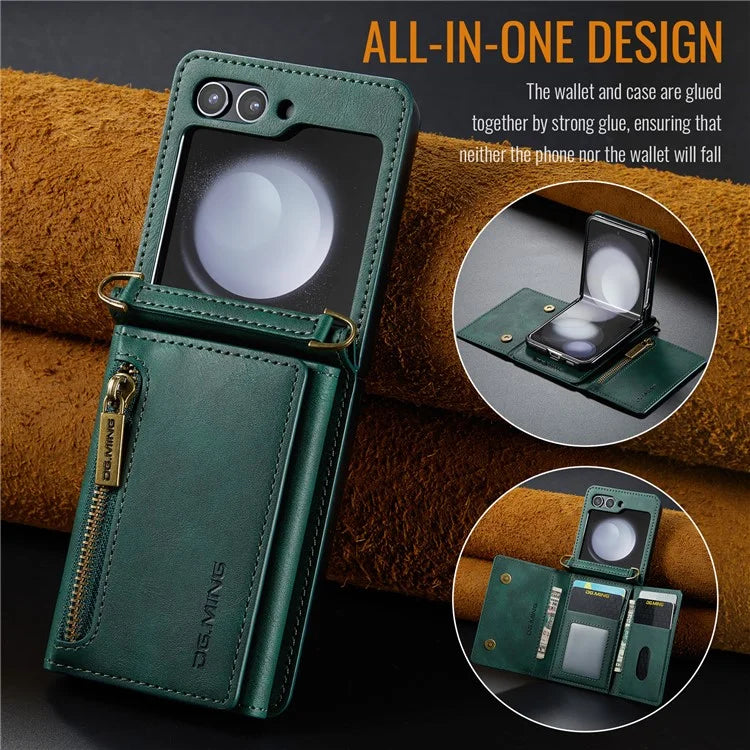 DG.MING M5 Series for Samsung Galaxy Z Flip6 5G Case RFID Blocking Card Slots PU+PC Phone Cover