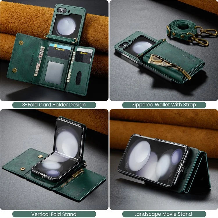 DG.MING M5 Series for Samsung Galaxy Z Flip6 5G Case RFID Blocking Card Slots PU+PC Phone Cover