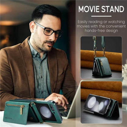 DG.MING M5 Series for Samsung Galaxy Z Flip6 5G Case RFID Blocking Card Slots PU+PC Phone Cover