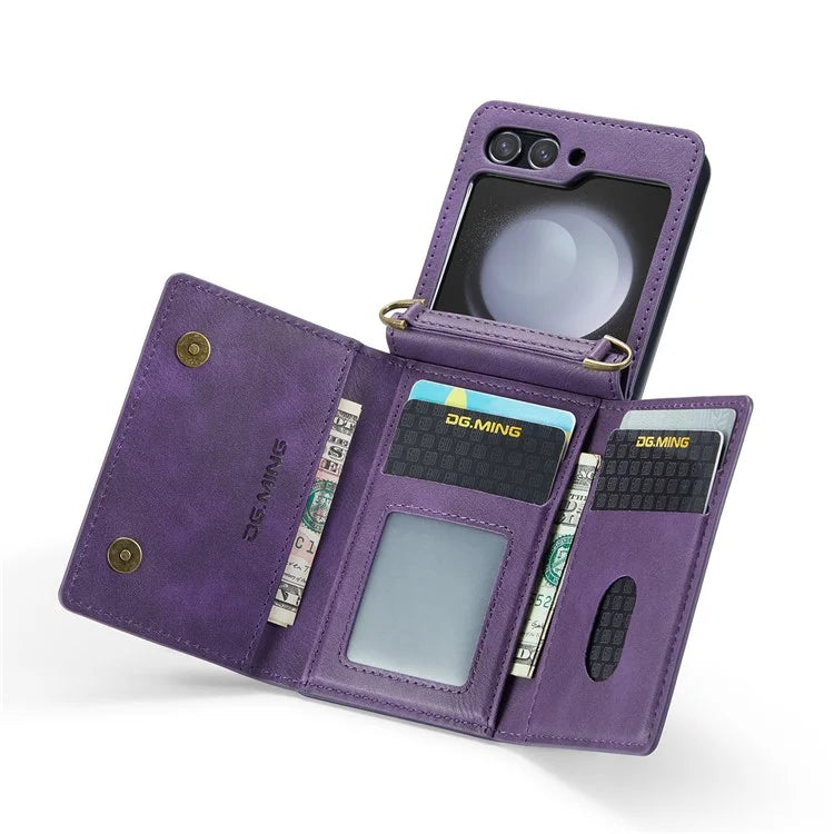 DG.MING M5 Series for Samsung Galaxy Z Flip6 5G Case RFID Blocking Card Slots PU+PC Phone Cover