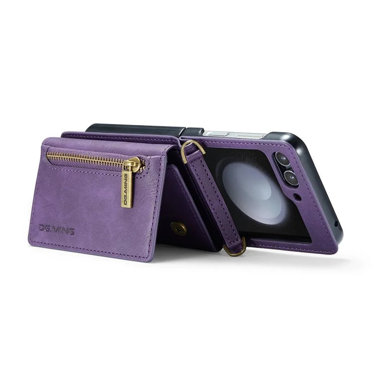 DG.MING M5 Series for Samsung Galaxy Z Flip6 5G Case RFID Blocking Card Slots PU+PC Phone Cover