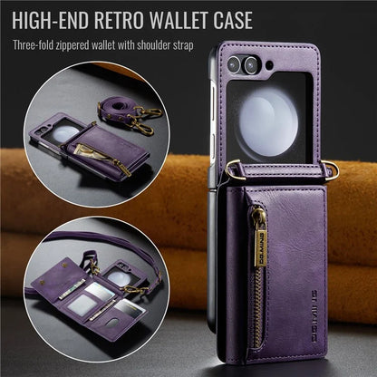 DG.MING M5 Series for Samsung Galaxy Z Flip6 5G Case RFID Blocking Card Slots PU+PC Phone Cover
