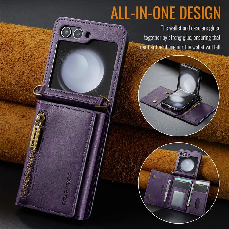 DG.MING M5 Series for Samsung Galaxy Z Flip6 5G Case RFID Blocking Card Slots PU+PC Phone Cover
