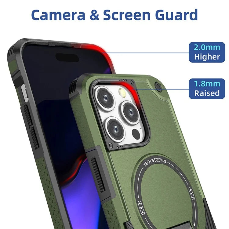 For iPhone 16 Pro Case Compatible with MagSafe TPU+PC Kickstand Phone Cover with Strap