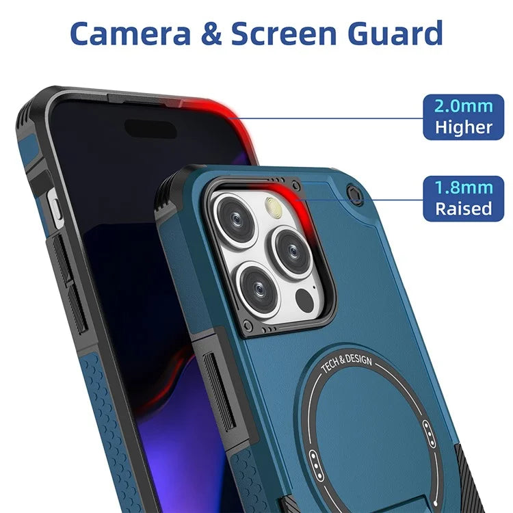 For iPhone 16 Pro Case Compatible with MagSafe TPU+PC Kickstand Phone Cover with Strap