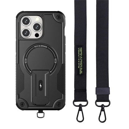 For iPhone 16 Pro Case Compatible with MagSafe TPU+PC Kickstand Phone Cover with Strap