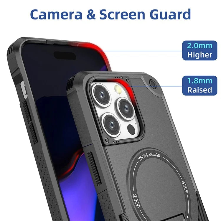 For iPhone 16 Pro Case Compatible with MagSafe TPU+PC Kickstand Phone Cover with Strap