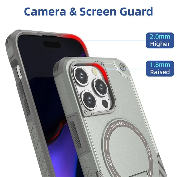 For iPhone 16 Pro Case Compatible with MagSafe TPU+PC Kickstand Phone Cover with Strap