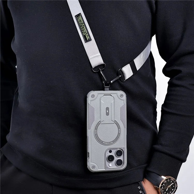 For iPhone 16 Pro Case Compatible with MagSafe TPU+PC Kickstand Phone Cover with Strap