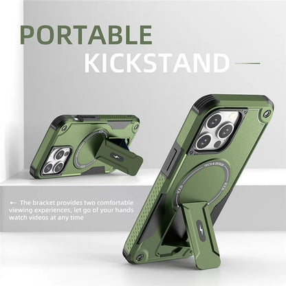 For iPhone 16 Pro Case Compatible with MagSafe TPU+PC Kickstand Phone Cover with Strap